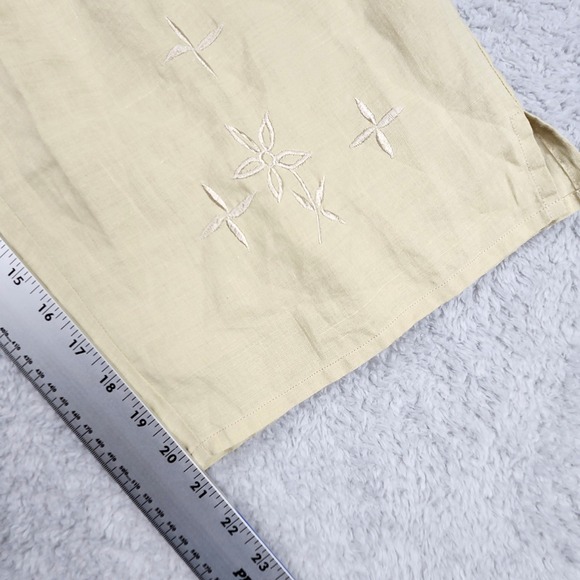 Linen 3 Pc Set Floral Eyelet Jacket Shell Pant Womens 5XL Tan Lagenlook Boho VTG - Picture 13 of 14